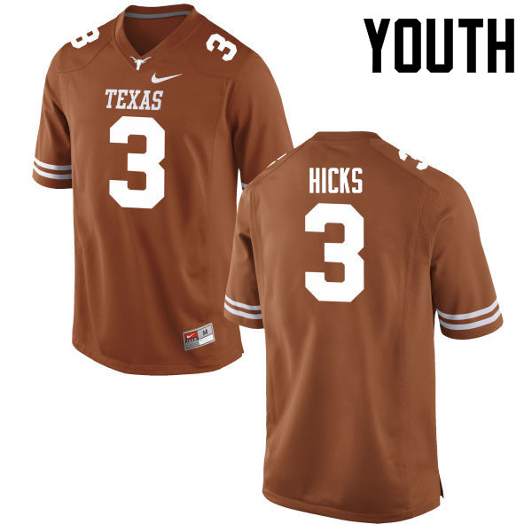 Youth #3 Jordan Hicks Texas Longhorns College Football Jerseys-Tex Orange